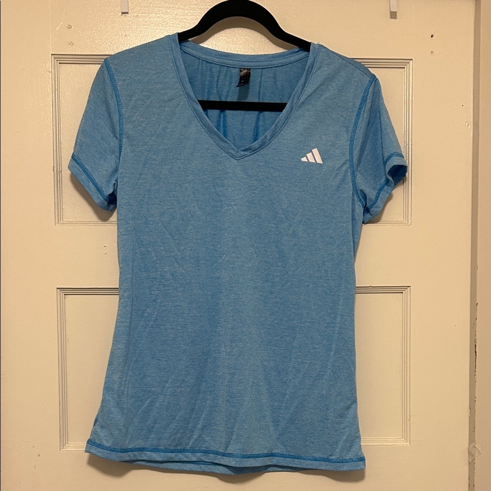 Adidas Women's Light Blue V-Neck Tee